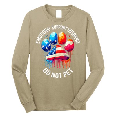 Do Not Pet Emotional Support Husband Funny US Flag Women Long Sleeve Shirt