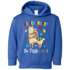 Different No Probgreat Giftllama Sloth Llama Puzzle Autism Awareness Gift Toddler Hoodie