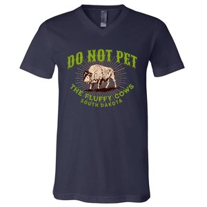 Do Not Pet The Fluffy Cows South Dakota Quote Funny Bison V-Neck T-Shirt