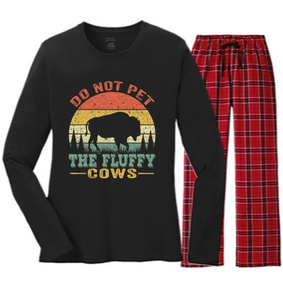 Do Not Pet The Fluffy Cows Bison Retro Vintage Women's Long Sleeve Flannel Pajama Set 