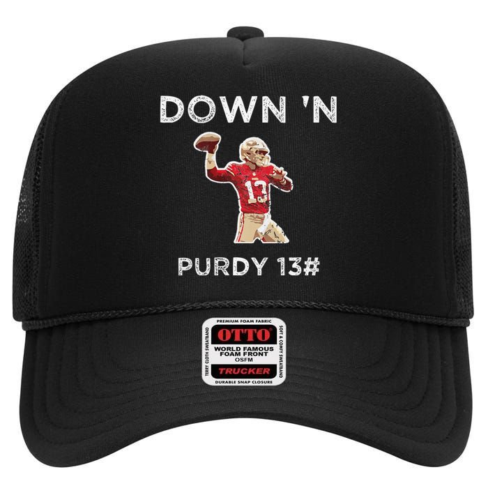 Down 'N Purdy 13 Brock Purdy American Football Quarterback High Crown Mesh Back Trucker Hat