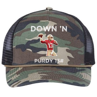 Down 'N Purdy 13 Brock Purdy American Football Quarterback Retro Rope Trucker Hat Cap