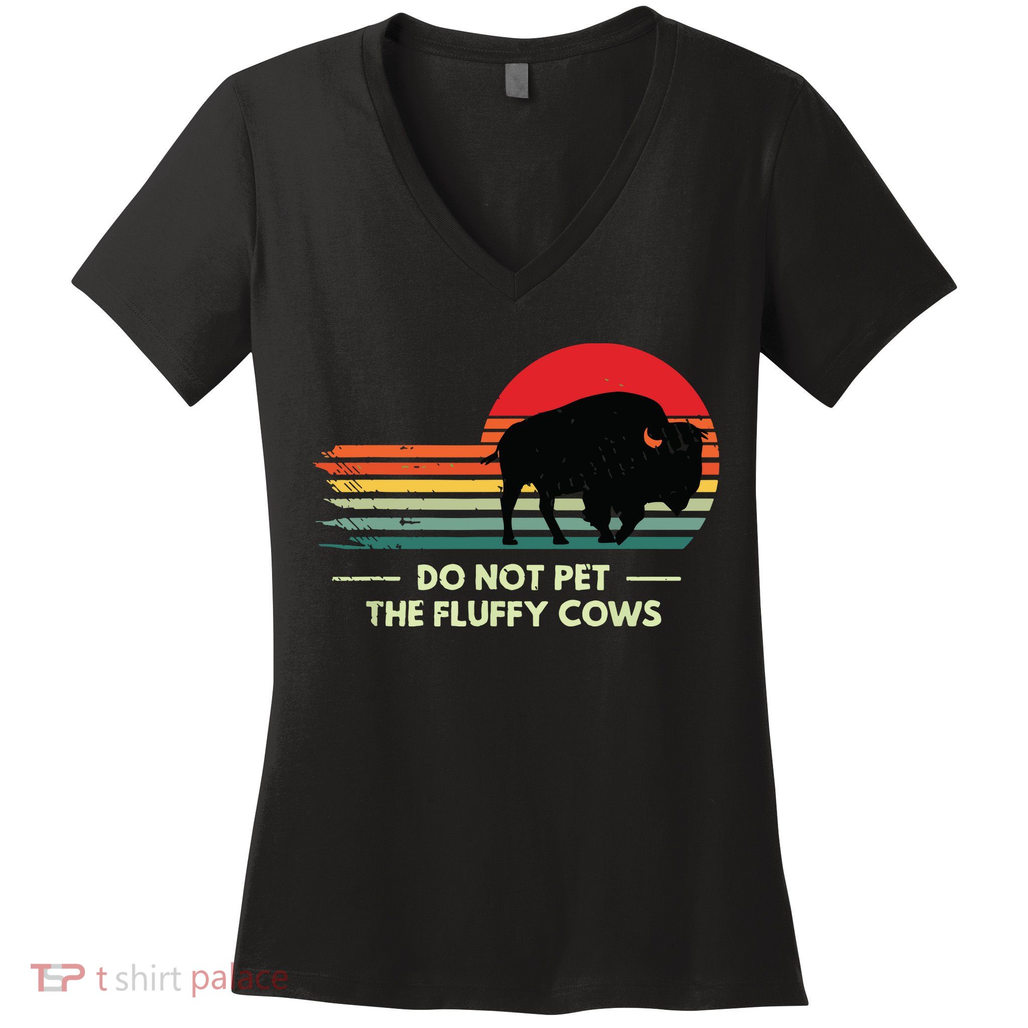 Do Not Pet The Fluffy Cows Bison Lover Women's V-Neck T-Shirt