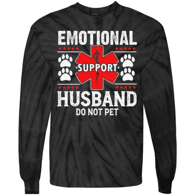 Do Not Pet Emotional Support Husband Funny Couple Retro Tie-Dye Long Sleeve Shirt