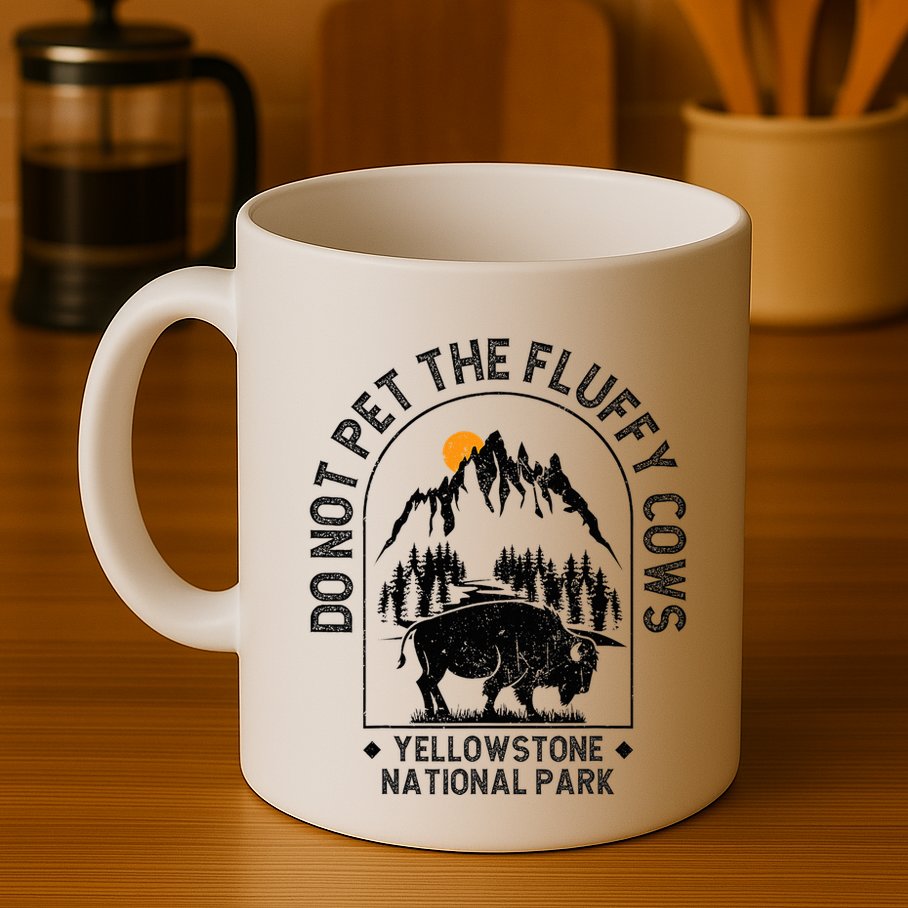 Do Not Pet The Fluffy Cows Yellowstone National Park Mug