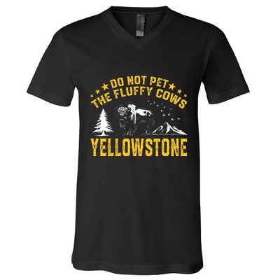 Do Not Pet The Fluffy Cows Buffalo & Bison Yellowstone Park V-Neck T-Shirt