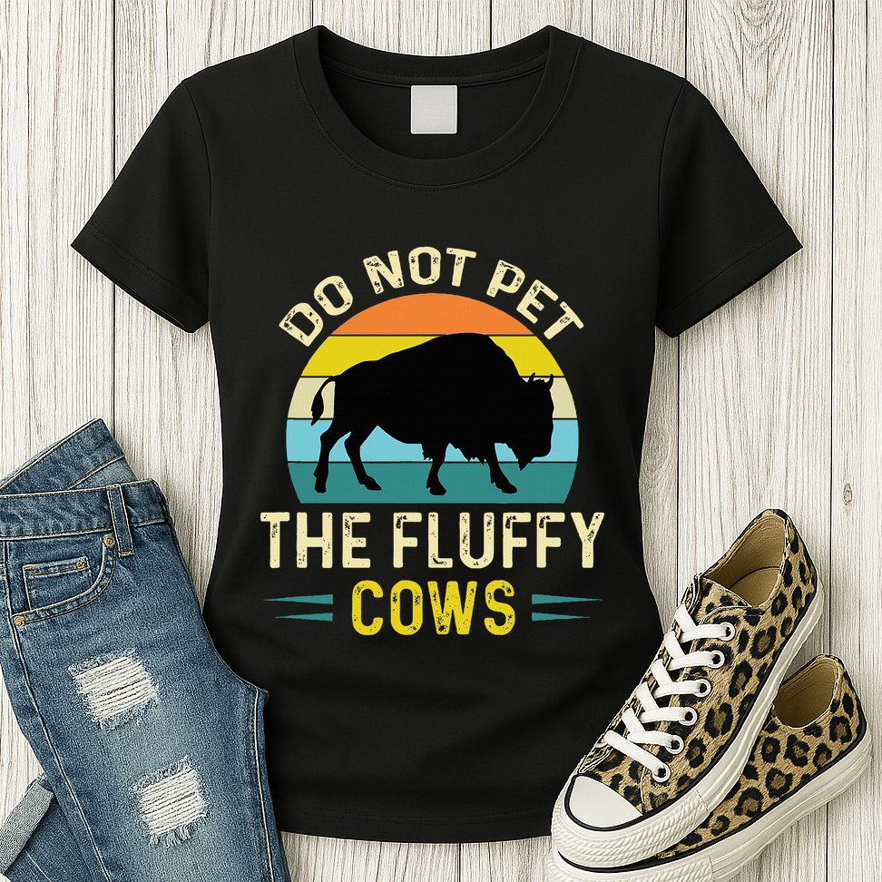 Do Not Pet the Fluffy Cows Funny Bison Yellowstone Park Womens T-Shirt