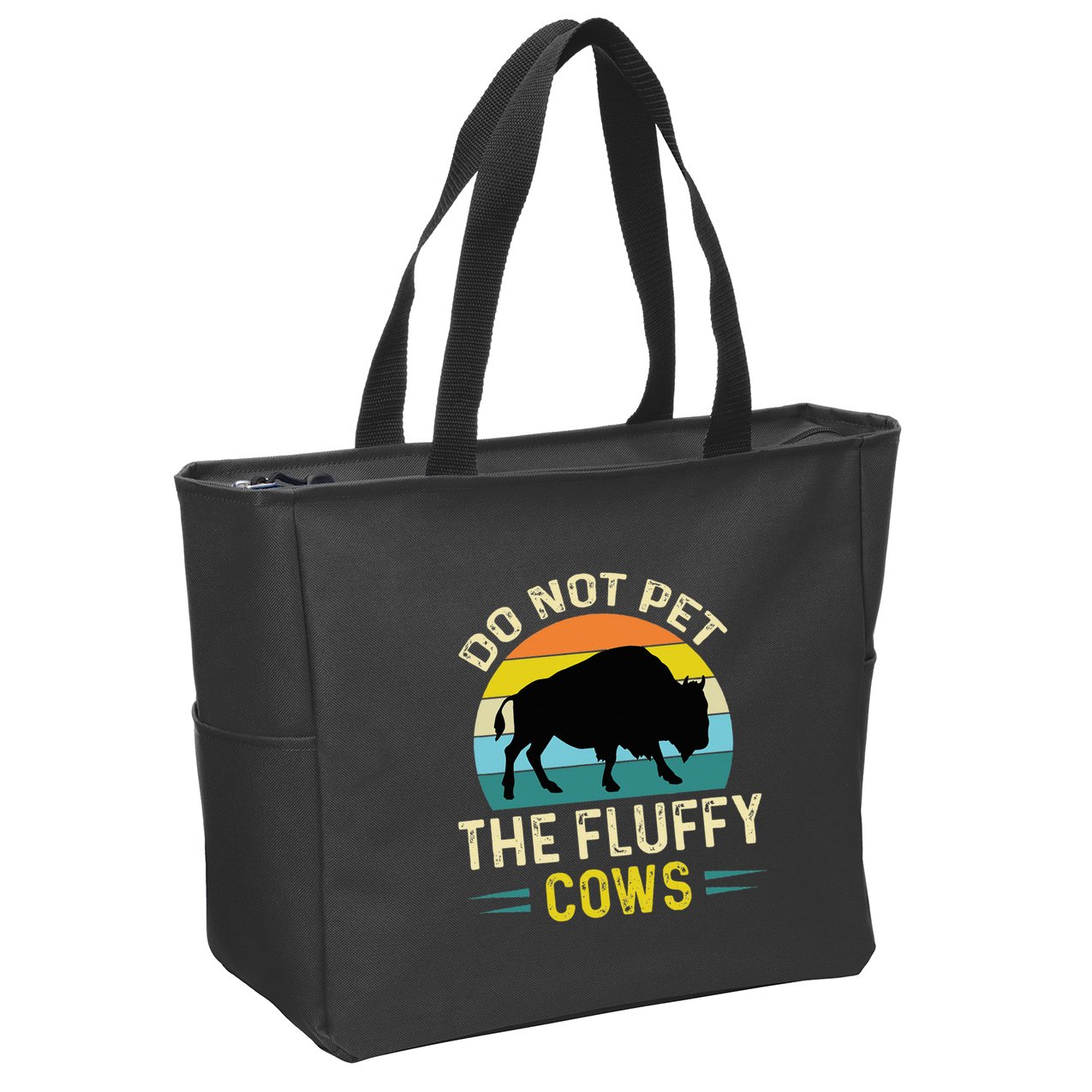 Do Not Pet the Fluffy Cows Funny Bison Yellowstone Park Zip Tote Bag