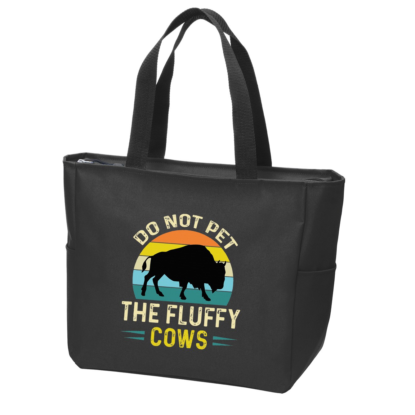Do Not Pet the Fluffy Cows Funny Bison Yellowstone Park Zip Tote Bag