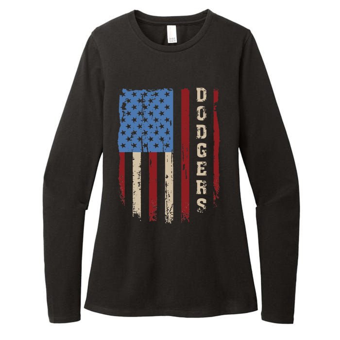 Dodgers Name Retro Vintage First Name Dodgers Lover Usa Flag Womens CVC Long Sleeve Shirt