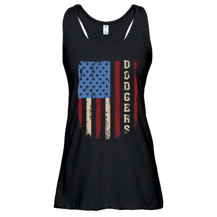 Dodgers Name Retro Vintage First Name Dodgers Lover Usa Flag Ladies Essential Flowy Tank