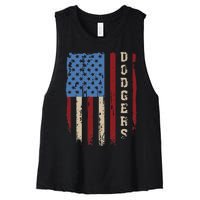 Dodgers Name Retro Vintage First Name Dodgers Lover Usa Flag Women's Racerback Cropped Tank