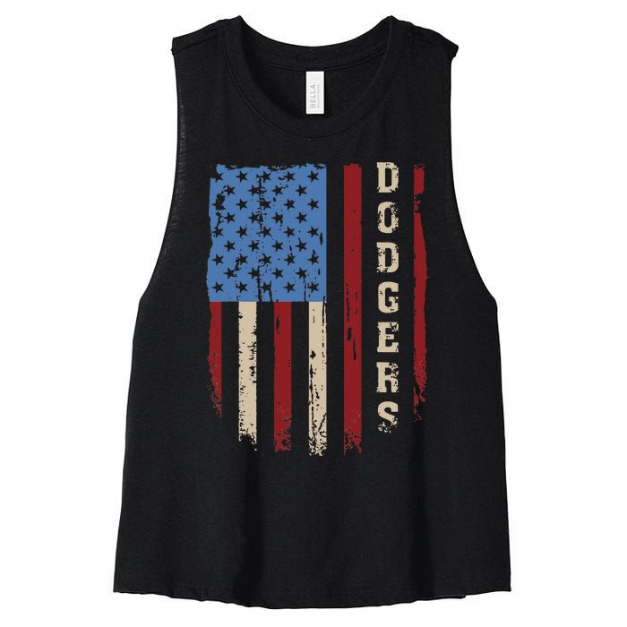 Dodgers Name Retro Vintage First Name Dodgers Lover Usa Flag Women's Racerback Cropped Tank