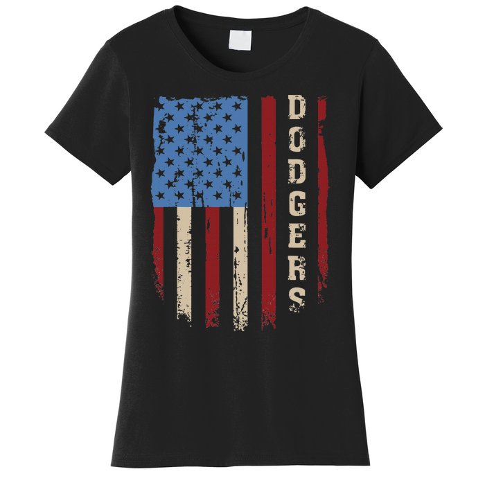 Dodgers Name Retro Vintage First Name Dodgers Lover Usa Flag Women's T-Shirt