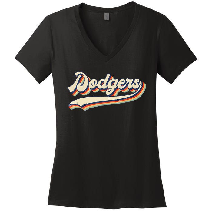 Dodgers Name Retro Vintage Gift Women's V-Neck T-Shirt