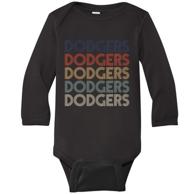 Dodgers Name Retro Vintage Apparel Gift Dodgers Lover Baby Long Sleeve Bodysuit