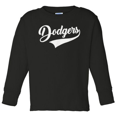 Dodgers Name Retro Vintage Toddler Long Sleeve Shirt