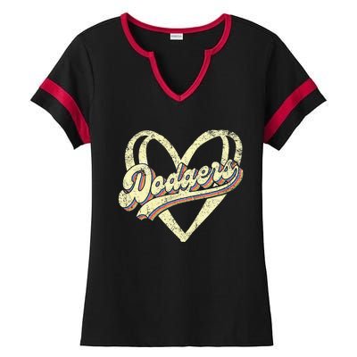 Dodgers Name Retro Vintage First Name Dodgers Lover Usa Flag Ladies Halftime Notch Neck Tee