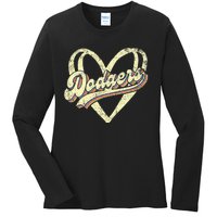 Dodgers Name Retro Vintage First Name Dodgers Lover Usa Flag Ladies Long Sleeve Shirt