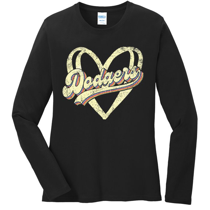 Dodgers Name Retro Vintage First Name Dodgers Lover Usa Flag Ladies Long Sleeve Shirt