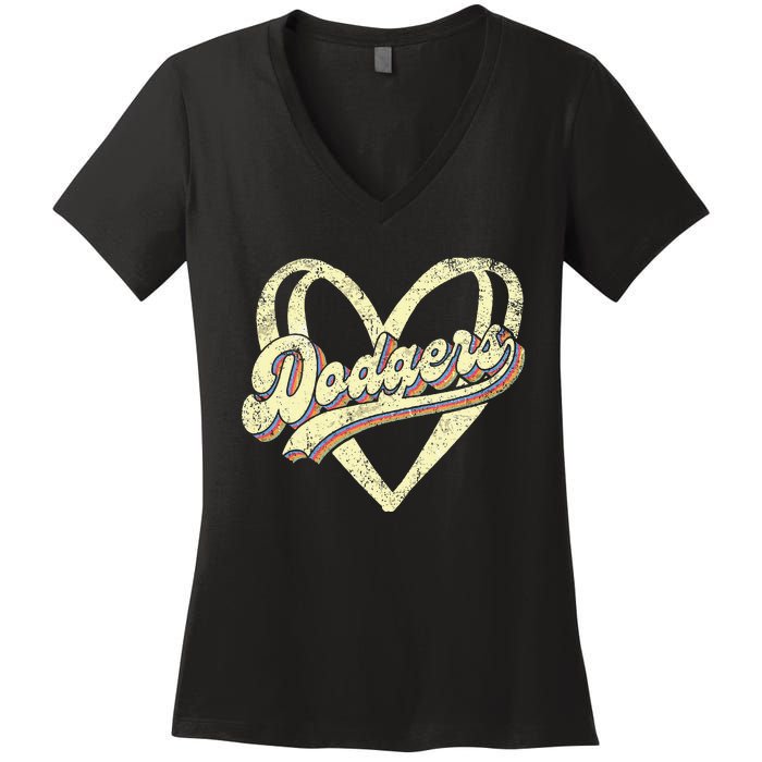 Dodgers Name Retro Vintage First Name Dodgers Lover Usa Flag Women's V-Neck T-Shirt