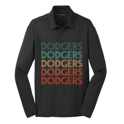 Dodgers Name Retro Vintage Apparel Gift Dodgers Lover Silk Touch Performance Long Sleeve Polo