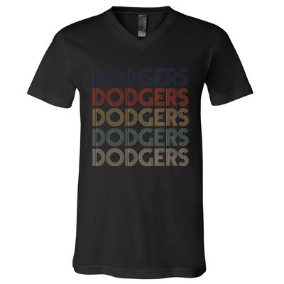 Dodgers Name Retro Vintage Apparel Gift Dodgers Lover V-Neck T-Shirt