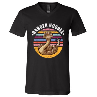 Danger Noodle Snake Retro Reptile Rattle Snake V-Neck T-Shirt