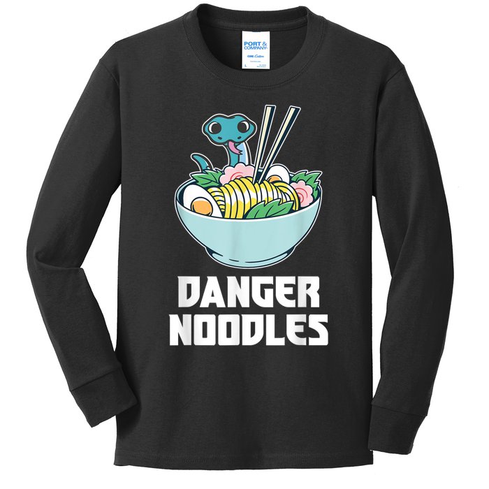 Danger Noodles Snake Kawaii Anime Funny Ramen Soup Snakes Kids Long Sleeve Shirt