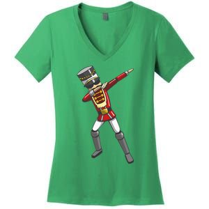 Dabbing Nutcracker Soldier Toy Christmas Dab Dance Women's V-Neck T-Shirt