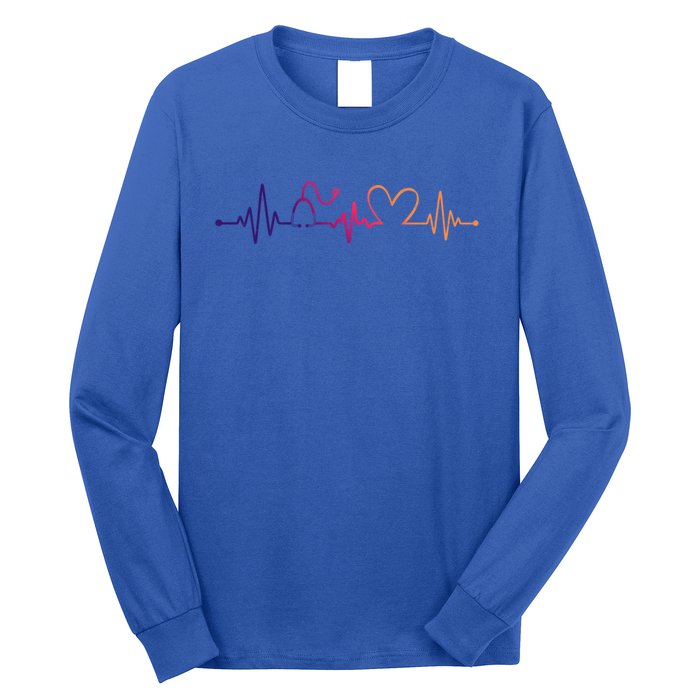 Distressed Nurse Stethoscope Heartbeat Graphic Stethoscope Gift Long Sleeve Shirt