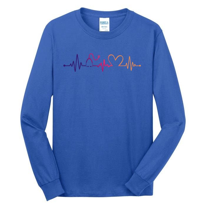 Distressed Nurse Stethoscope Heartbeat Graphic Stethoscope Gift Tall Long Sleeve T-Shirt