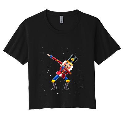Dabbing Nutcracker Squad Deez Nuts Funny Christmas Pajamas Crop Top