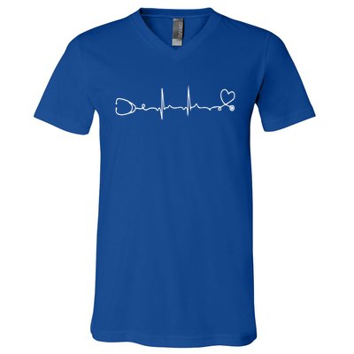 Doctor Nurse Stethoscope Heartbeat Ekg Ecg Gift V-Neck T-Shirt