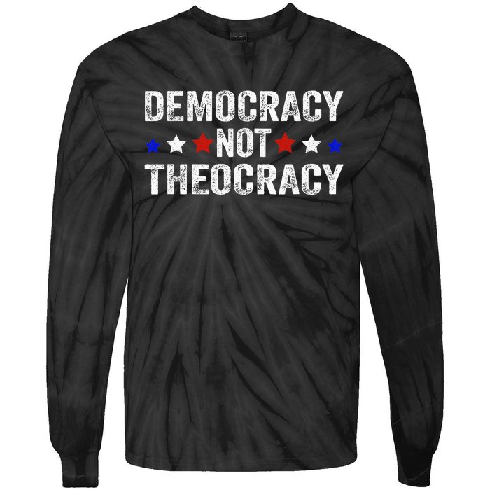 Democracy Not Theocracy Vintage Patriotic Sayings Tie-Dye Long Sleeve Shirt