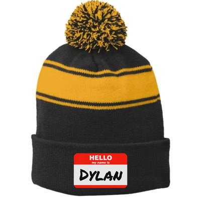 Dylan Name Tag Sticker Work Office Hello My Name Is Dylan Stripe Pom Pom Beanie