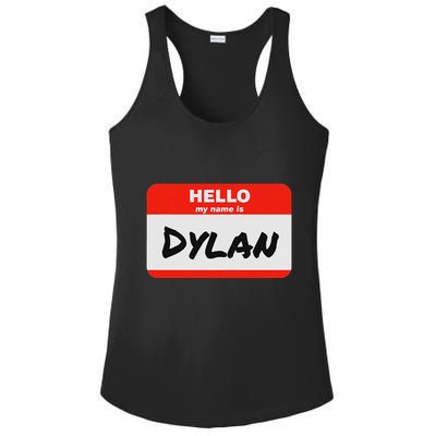 Dylan Name Tag Sticker Work Office Hello My Name Is Dylan Ladies PosiCharge Competitor Racerback Tank