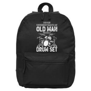 Drummer Never Underestimate An Old Man With A Drum Set 16 in Basic Backpack