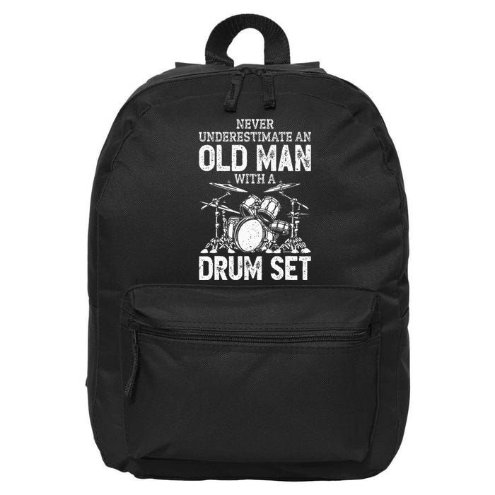 Drummer Never Underestimate An Old Man With A Drum Set 16 in Basic Backpack