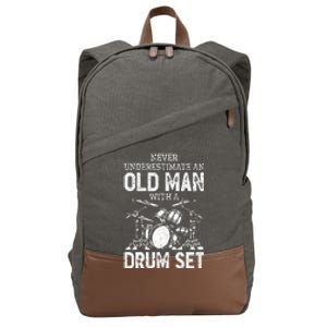 Drummer Never Underestimate An Old Man With A Drum Set Cotton Canvas Backpack