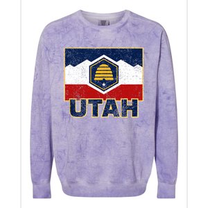 Distressed New Utah Flag Colorblast Crewneck Sweatshirt