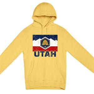 Distressed New Utah Flag Premium Pullover Hoodie