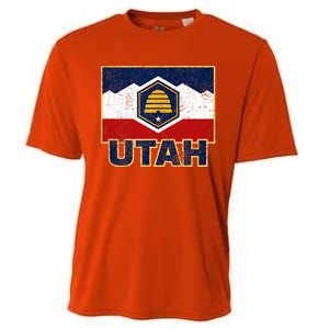 Distressed New Utah Flag Cooling Performance Crew T-Shirt