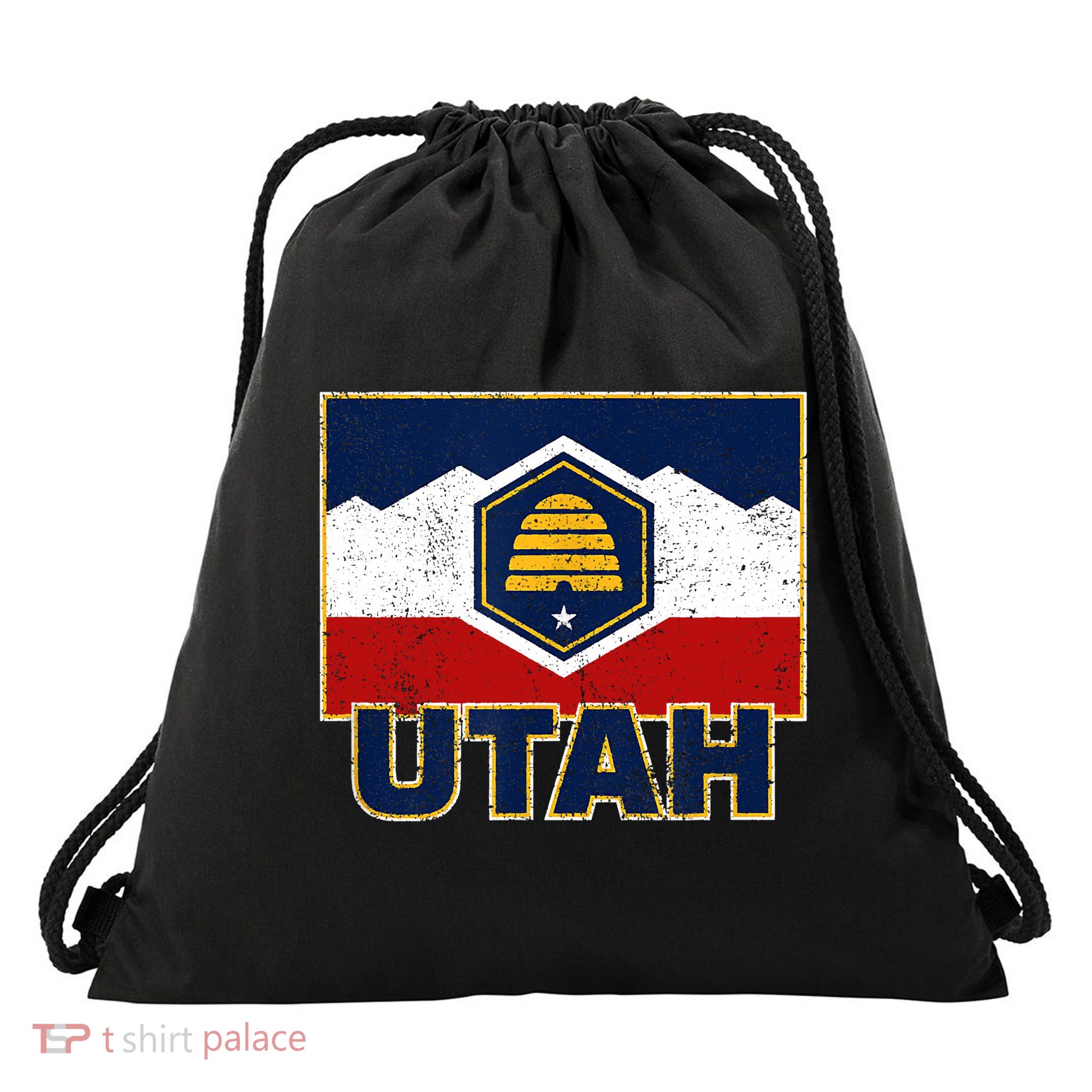 Distressed New Utah Flag Drawstring Bag