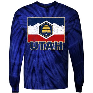 Distressed New Utah Flag Tie-Dye Long Sleeve Shirt