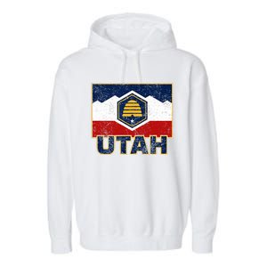 Distressed New Utah Flag Garment-Dyed Fleece Hoodie