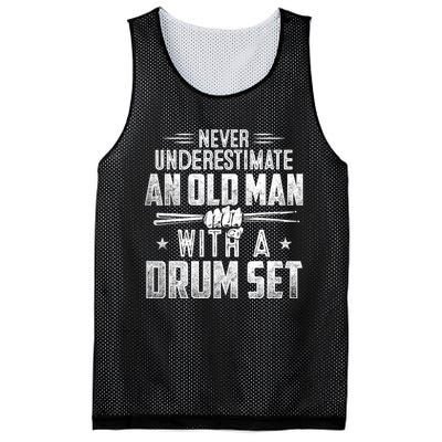 Drummer Never Underestimate An Old Man With A Drum Set Funny Mesh Reversible Basketball Jersey Tank