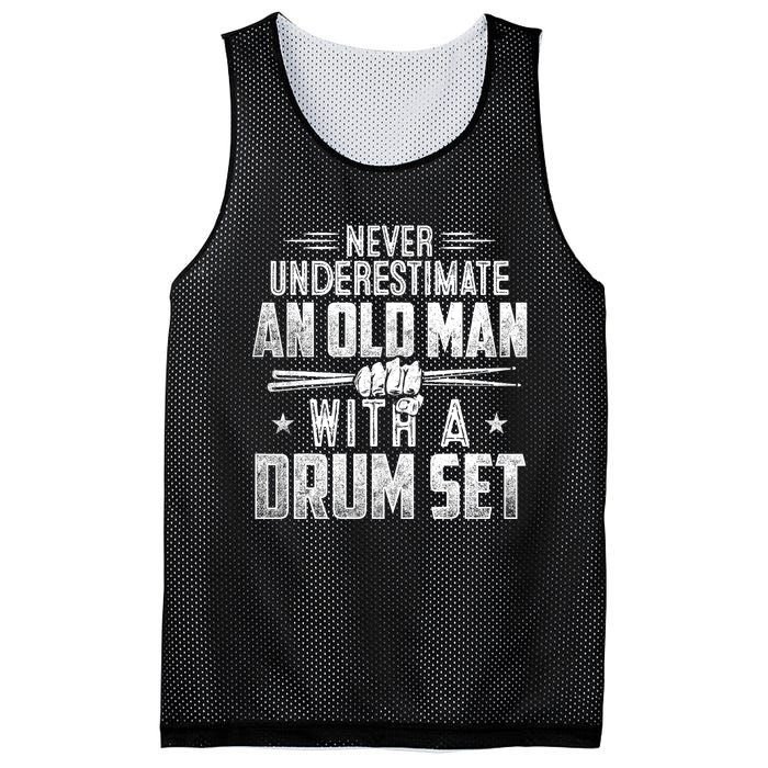 Drummer Never Underestimate An Old Man With A Drum Set Funny Mesh Reversible Basketball Jersey Tank