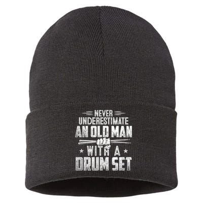 Drummer Never Underestimate An Old Man With A Drum Set Funny Sustainable Knit Beanie