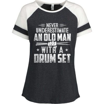 Drummer Never Underestimate An Old Man With A Drum Set Funny Enza Ladies Jersey Colorblock Tee